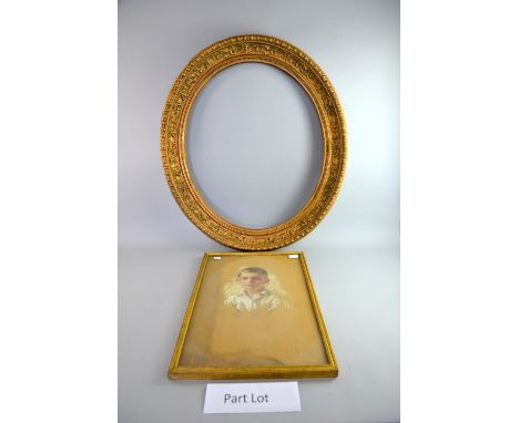 Pastel portrait of a boy, oval gilt frame and three other pictures.   