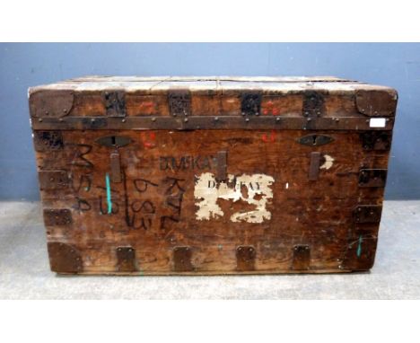 Metal bound trunk.   