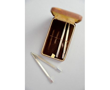 Elizabeth II sterling silver bridge pencils .   Some enamel missing. Minor wear throughout. Marks slightly rubbed. 