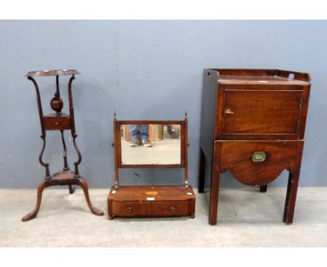 19th century mahogany commode, a washstand and a mahogany mirror .   