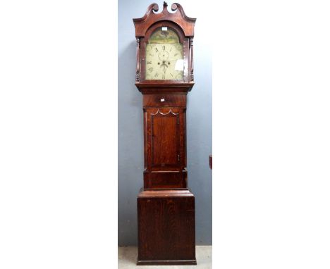 19th century oak cased longcase clock with painted dial.   