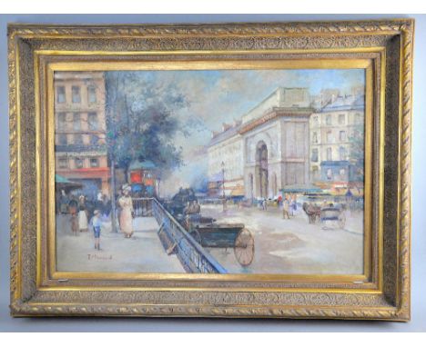 R. Bernard - Parisian street scene, oil on canvas, signed, gilt frame.   