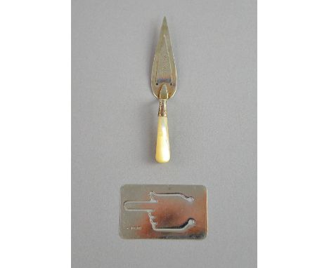 Two silver bookmarks, one in trowel form, Birmingham 1925 and one of finger and hand design, Birmingham .   