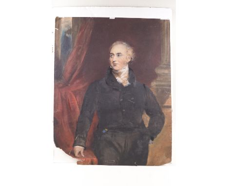 Circle of Sir Thomas Laurence, Portrait of a gentleman, watercolour, 42cm x 33cm, un-framed, with another portrait of a gentl