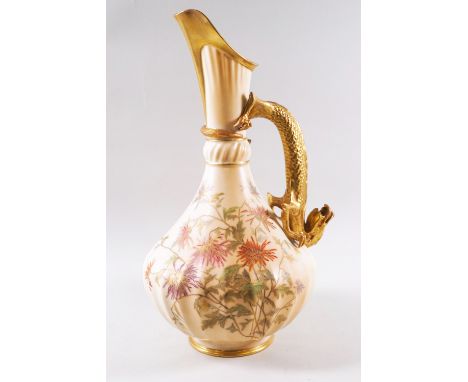 A Royal Worcester jug with dragon handle, printed factory marks in puce, numbered 1403, 30cm high