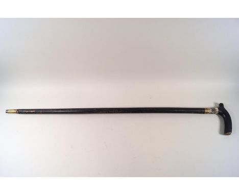 A 19th century Anglo-Indian swordstick with carved bone collar and ebonised shaft