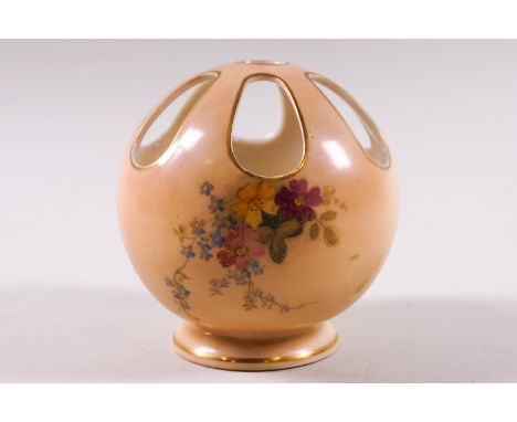 A Royal Worcester blush ivory porcelain globular specimen vase, printed marks in puce, and numbered 991, 9cm high, together w