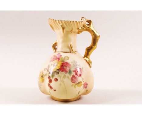 A Royal Worcester blush ivory jug, painted with flowers, printed factory marks in puce, numbered 1507, 11cm high