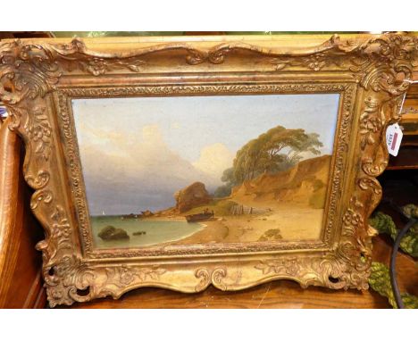 Late 19th century continental school - Coastal scene, oil on canvas (with patch repairs verso), 26 x 40cm
