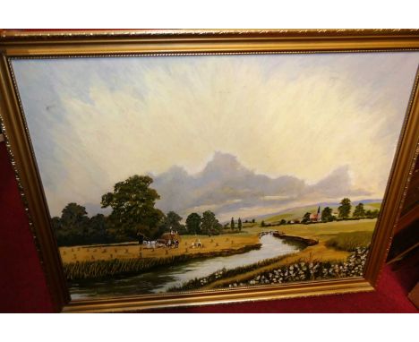 Assorted pictures and prints to include The Haycart, oil on board, various other original artworks