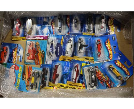One tray of carded Hotwheels to include a Hotwheels Mattel Flying Colours Emergency Squad fire engine