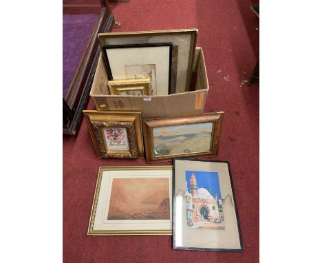 Assorted pictures and prints to include topographical views, botanical study etc