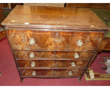 A 19th century mahogany squarefront secretaire chest, the upper fitted drawer with button hinged front, over three further lo