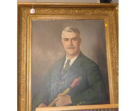 Nesbit - half-length portrait of a middle-aged gentleman holding a quiver of arrows, oil on canvas, signed and dated 1936 low