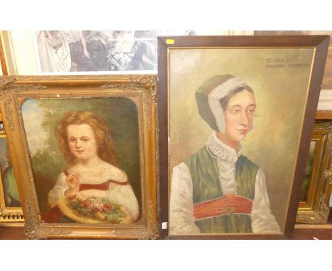 Early 20th century school - Portrait of the Blessed Margaret Clitheroe, oil on canvas, signed with monogram lower right, 74 x