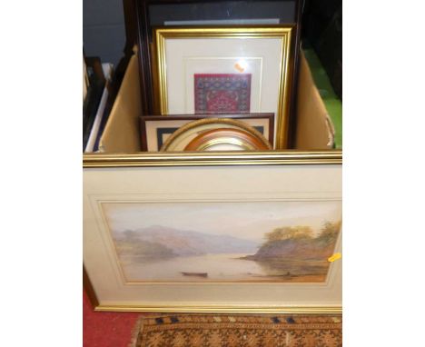 Mixed lot to include a wall clock, and various pictures and prints to include a coastal scene watercolour 