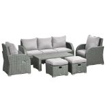 Six-piece Outdoor Rattan Dining Set, Outdoor Sofa Set with Reclining Armchairs and Mental Frame,