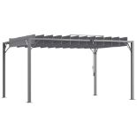 4 x 3(m) Outdoor Pergola with Retractable Roof, Aluminium Louvered Patio Gazebo Canopy for Lawn