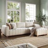 Belsize Beige Boucle Sofa with Wooden Base, Large Chaise Right Hand Facing - RRP £1199.99. - ER20