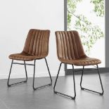 Sutton Set of 2 Vegan Leather Fluted Dining Chairs with Metal Frame (Cognac Brown) - RRP £179.