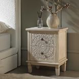Chantilly Whitewashed Carved 2 Drawer Bedside Table - RRP £129.99. - ER40