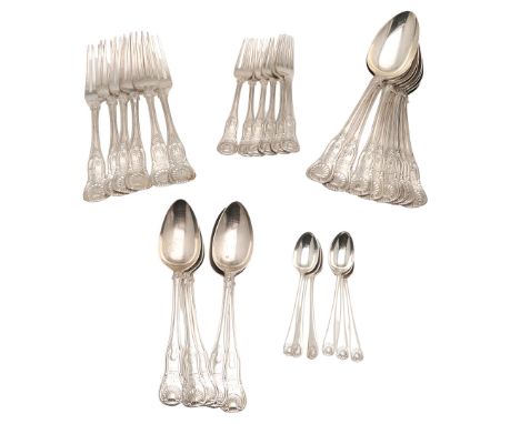 AN EARLY 19TH CENTURY PART-CANTEEN OF SCOTTISH SILVER FLATWARE. King's pattern (single-struck), comprising of 8 tablespoons, 
