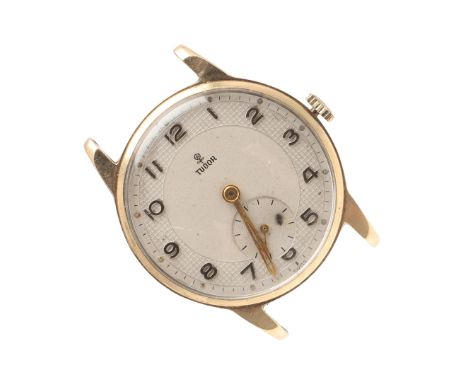 A 9CT GOLD MECHANICAL WRISTWATCH BY TUDOR. the signed circular dial with Arabic numerals and subsidiary seconds dial, Denniso