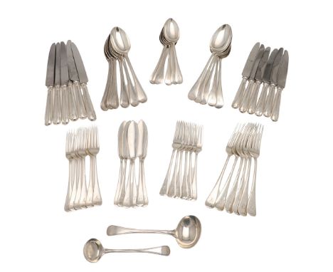 A MATCHED 20TH CENTURY PART-CANTEEN OF SILVER FLATWARE & CUTLERY. Old English pattern, to include 5 tablespoons, 6 table fork