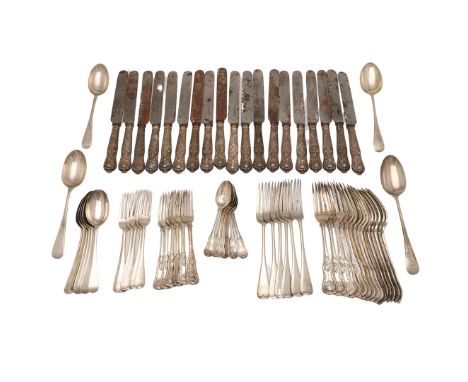 SILVER FLATWARE & CUTLERY. to include 15 table forks and 6 dessert forks (Queen's pattern), crested,  by William Eley & Willi