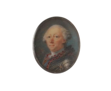 ATTRIBUTED TO ROBERT MUSSARD. Miniature portrait of a gentleman with grey hair and wearing armour, head and shoulders on ivor
