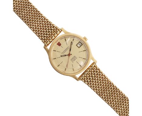 A GENTLEMAN'S 18CT GOLD CONSTELLATION CHRONOMETER WRISTWATCH BY OMEGA. the signed gold coloured dial with baton numerals, Ome