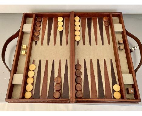 BACKGAMMON SET, 40cm x 23cm, in leathered carrying case. 