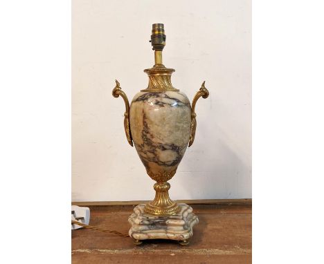 TABLE LAMP, 44cm H, urn form, gilt metal and marble. 