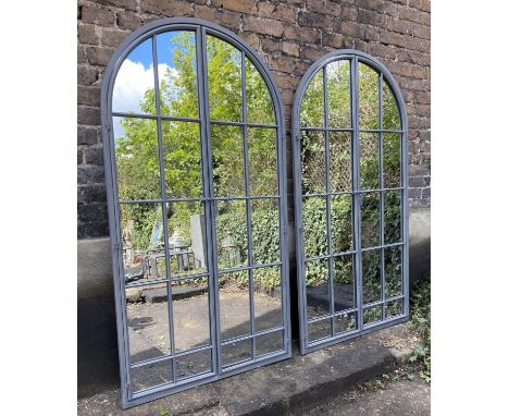 ARCHITECTURAL GARDEN MIRRORS, pair, 170cm high, 90cm wide, gated design. (2) 