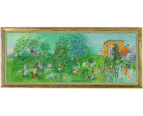 RAOUL DUFY, Ascot, signed in the plate lithograph, edition: 1000, 1969 printed by Mourlot, verdigirs frame. 32cm x 80cm. (Sub