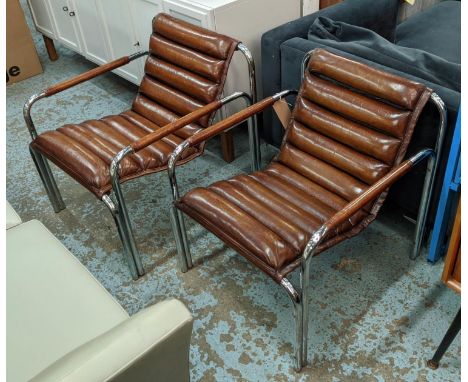 BAROUMAND DESIGNS LOUNGE CHAIRS, a pair, vintage 20th century, 70cm H, one only stamped. (2) 