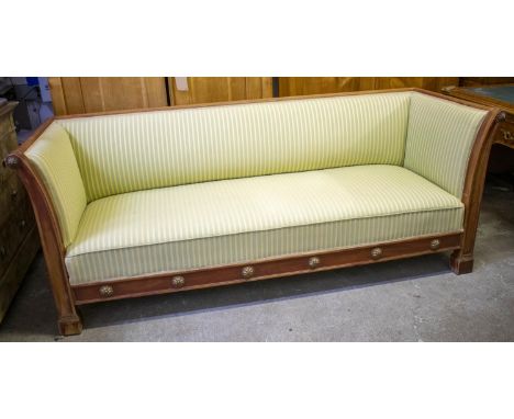 SOFA, 215cm x 86cm x 76cm, Empire style in striped yellow and green upholstery. 