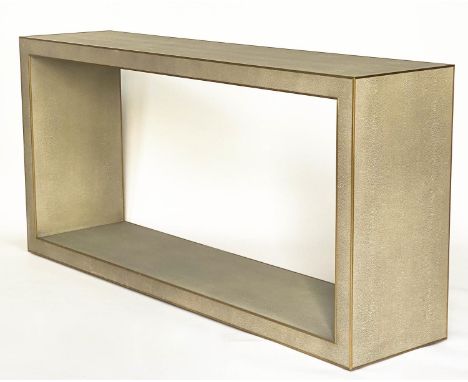 CONSOLE TABLE, Cela Grey 67, Shagreen embossed of enclosed rectangular mitred form, 170cm W. 