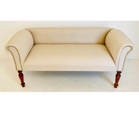SOFA, 62cm high, 140cm wide, 53cm deep, neutral linen upholstery, low back. 