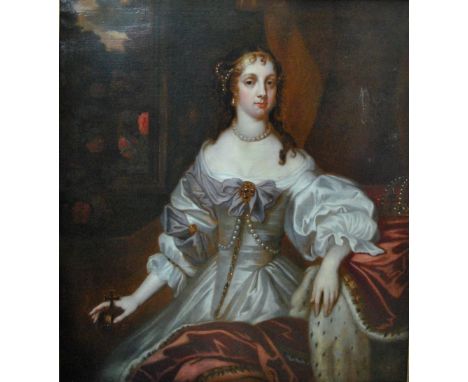 Manner of Sir Peter Lely - Portrait of a female monarch, possibly Henrietta Maria of France, queen consort of Charles I, oil 