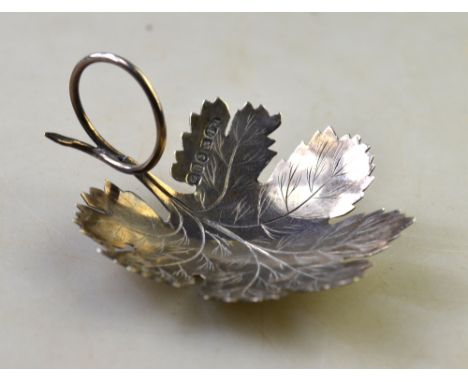 A Victorian silver vine-leaf caddy spoon with ring handle, Taylor & Perry, Birmingham 1847   Condition Report  slight crease 