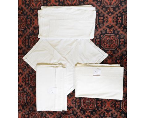 Three French vintage linen and cotton sheets with drawn-thread work to top edges, 244 cm wide x 270 cm long, 190 cm wide x 26