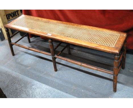 A cane seat mahogany bench/window seat circa 1900, 123 x 30 cm    Condition Report  overall sound, cane panel ok except edgin