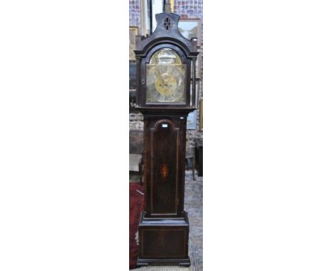 John (probably) Hall Snr, Grimsby, a late 18th century inlaid Sheraton style longcase clock, the 8-day movement with arched b