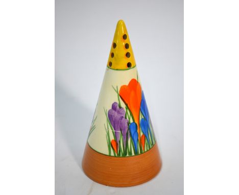 Clarice Cliff Bizarre Autumn Crocus sugar shaker, 14.5 cm high   Condition Report  No chips or cracks.  A few paint scratches