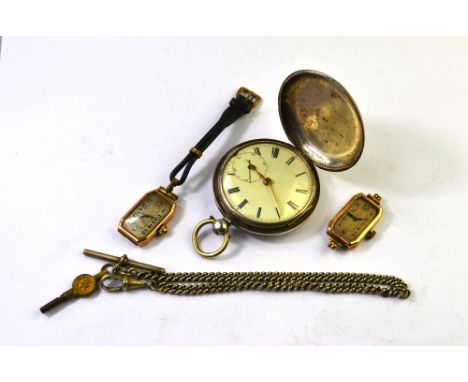 A Victorian silver hunter pocket watch with fusee lever movement no 41619 by Lewis & Son, Brighton, the case London 1874, wit