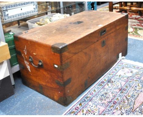 A Victorian brass bound camphorwood campaign-trunk with drop handles to sides, 89 x 46 x 40 cm   Condition Report  Heavily us