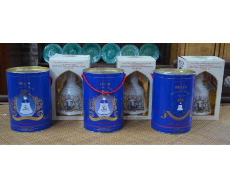Six Bells Scotch Whisky Wade decanters, un-opened with contents, commemorating: Three x  Marriage of HRH Prince Andrew with M