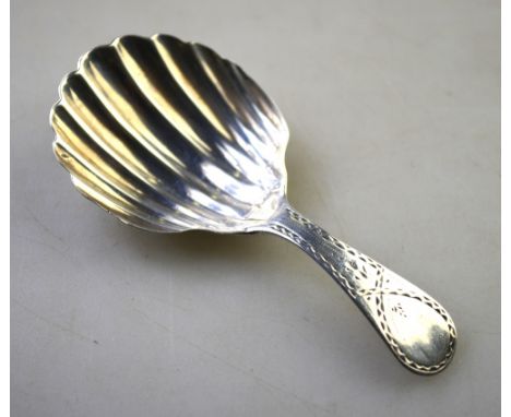 A George III silver caddy spoon with bright-cut stem and shell bowl, IB, London 1789 (or 1809)   Condition Report  possible r