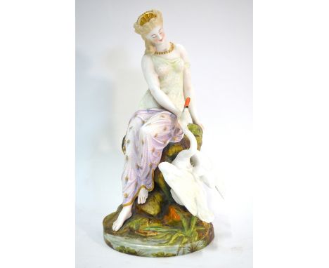 A French porcelain model of 'Leda and The Swan', 20th century, 35 cm high   Condition Report  No chips or cracks